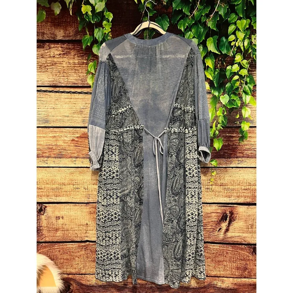 Free People Oh My Mix Print Long Sleeve Dress Duster Boho Midi Flowy Sundress XS - Image 4