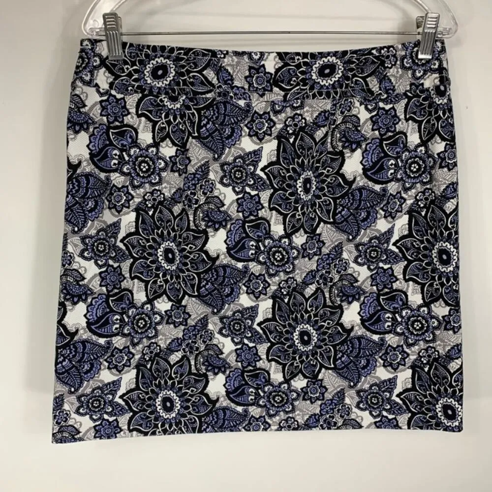 LOFT Skirt Floral Paisley Black Blue White Skirt Sz 10 - Image 2