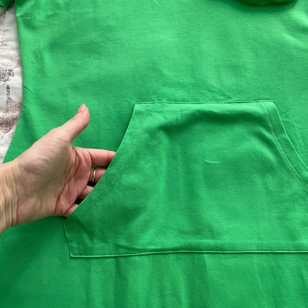 Missky green hoodie kangaroo pocket cotton sweatshirt dress, size L athleisure Size L - Image 9