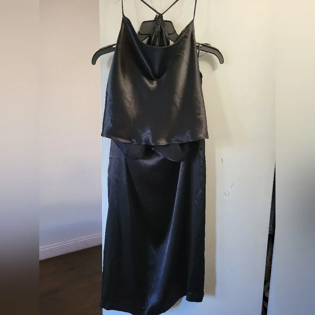 Zara Black Satin Skirt & Top Set Size L - Image 12