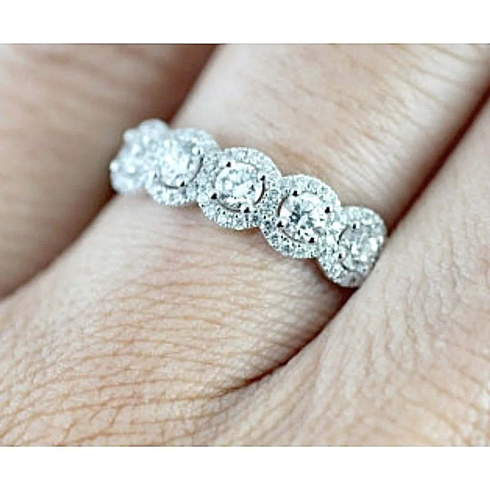 5 Stone Halo Simulated Diamond Ring | Platinum Plated Sterling Silver‎ - Image 6