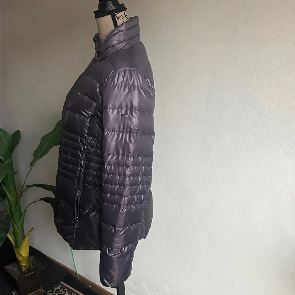 Kensie Quilted Ombré Purple Gray Shiny Puffer Jacket Coat Size Small - Image 9