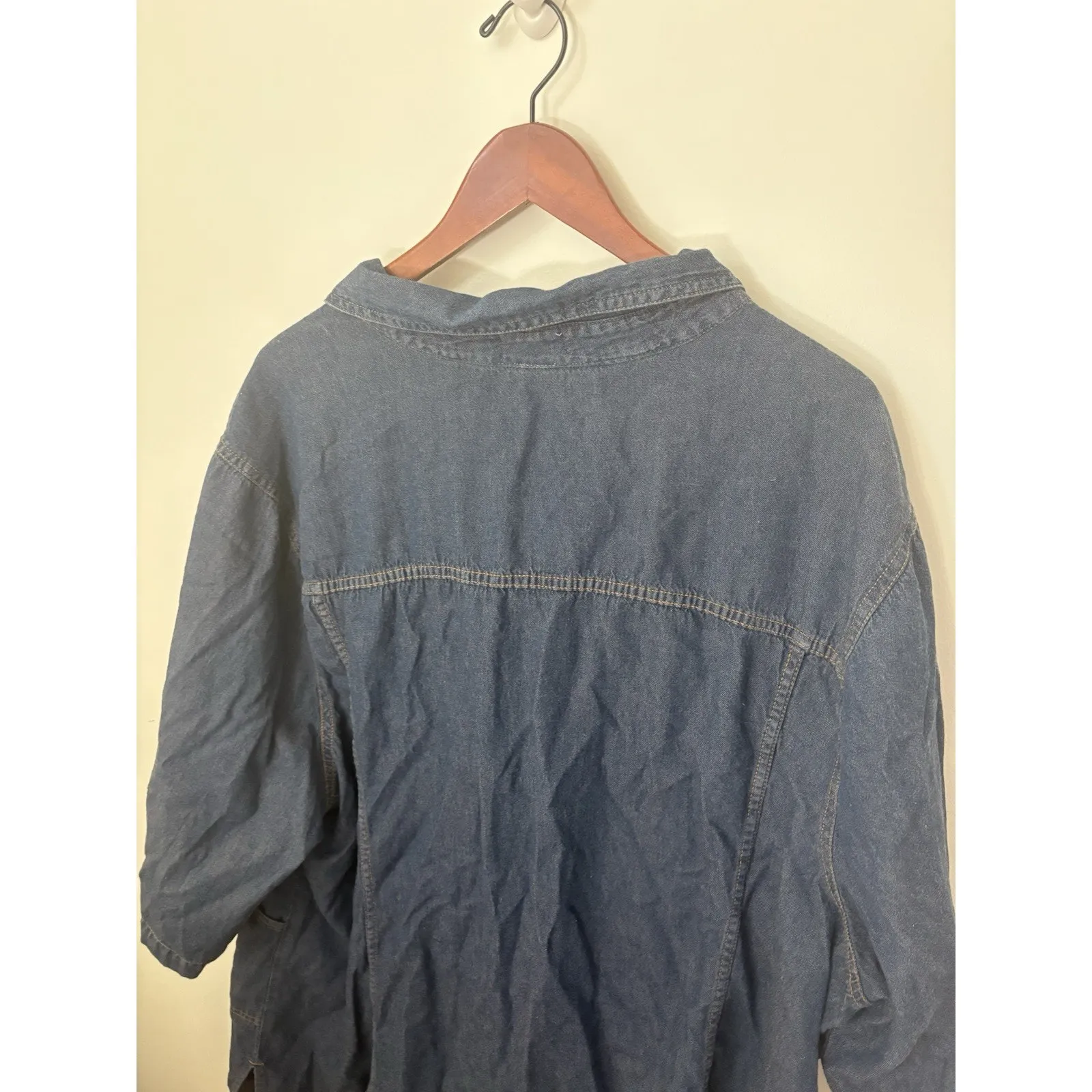 Ellos Womens Size 34W Chambray Tunic Shirt Dress Button Front Pockets 3/4 Sleeve Blue - Image 5