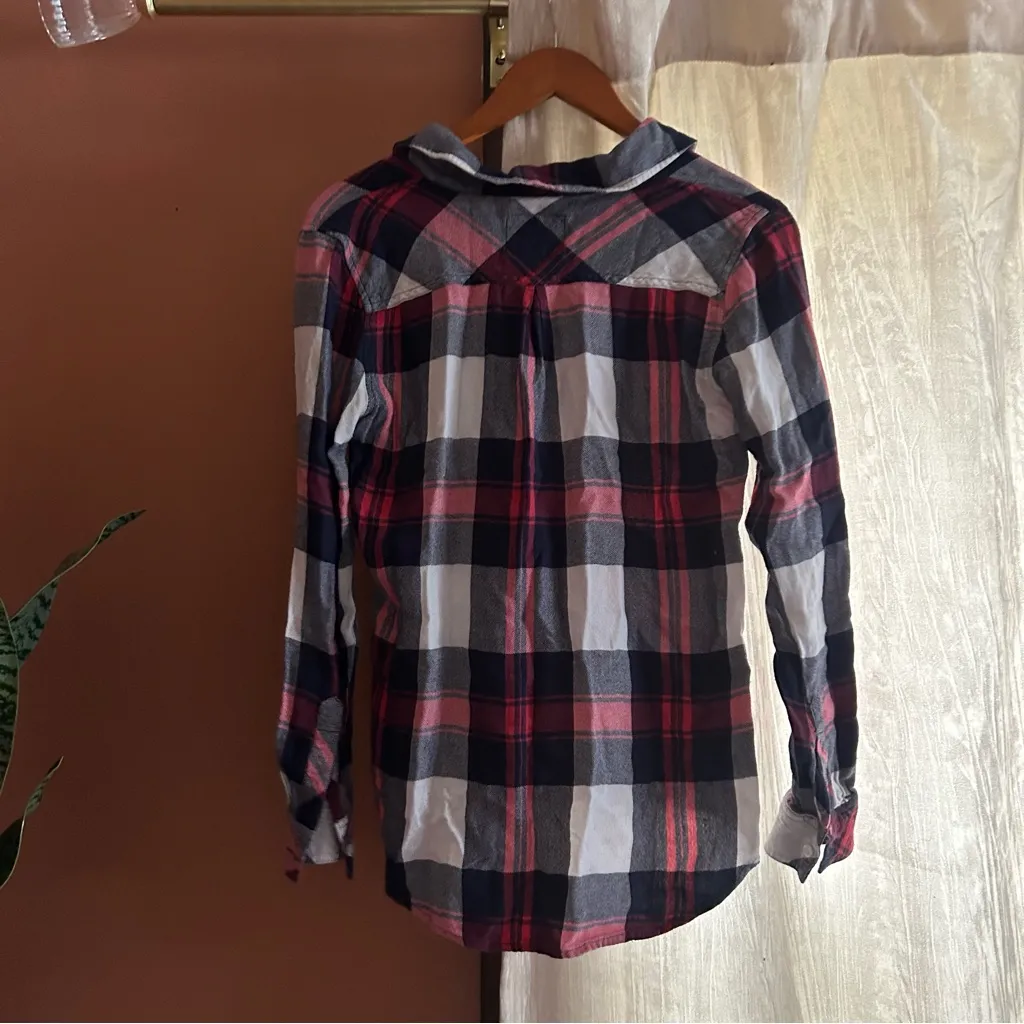 Rails Hunter‎ Plaid Flannel Button Up Shirt White Indigo Blue Blush $148 Size XS - Image 5