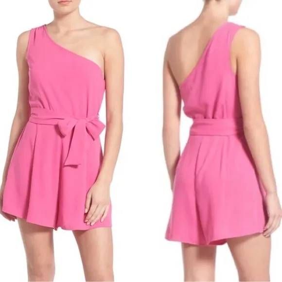LEITH Pretty in Pink Belted One-Shoulder Romper Size M - Image 6