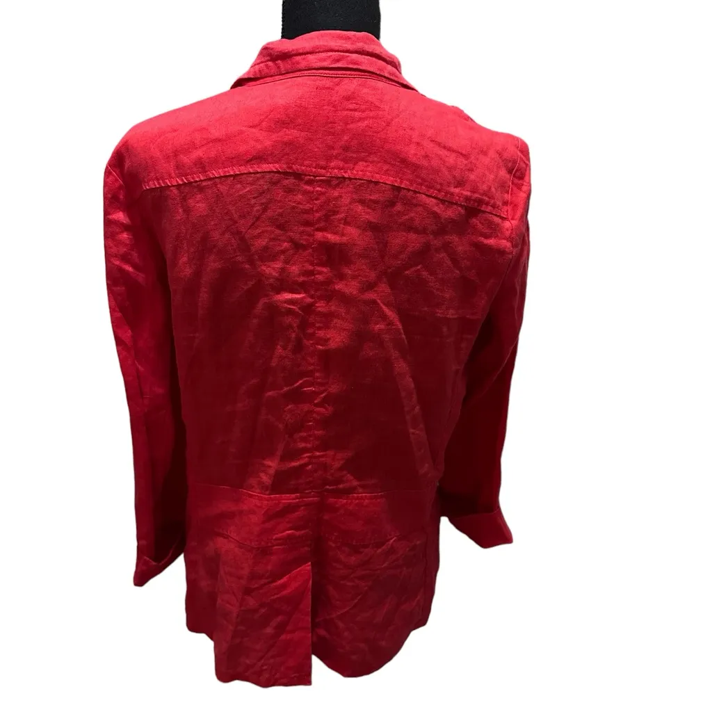 Lauren Ralph Lauren Sz 8 Womens‎ Red 100% Linen Utility Jacket Blazer Pockets - Image 4