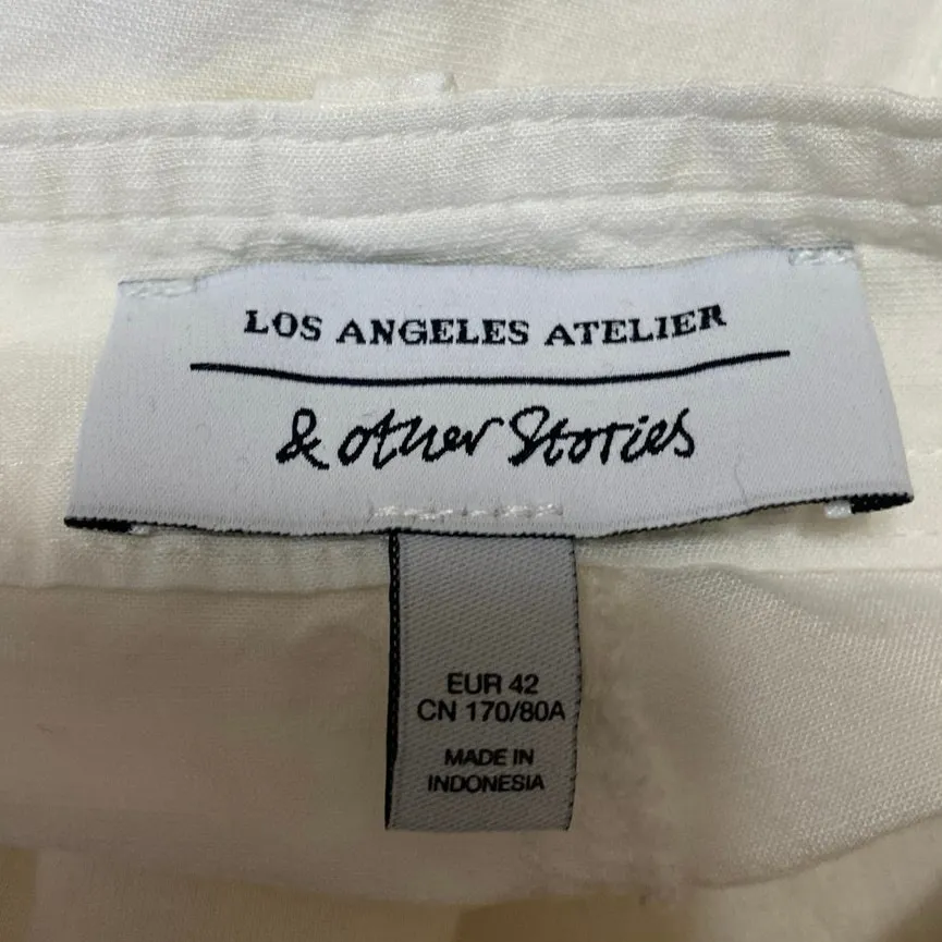 & Other Stories Women's White Pleated High Rise Wide Leg Trousers Pants Size 12 - Image 4