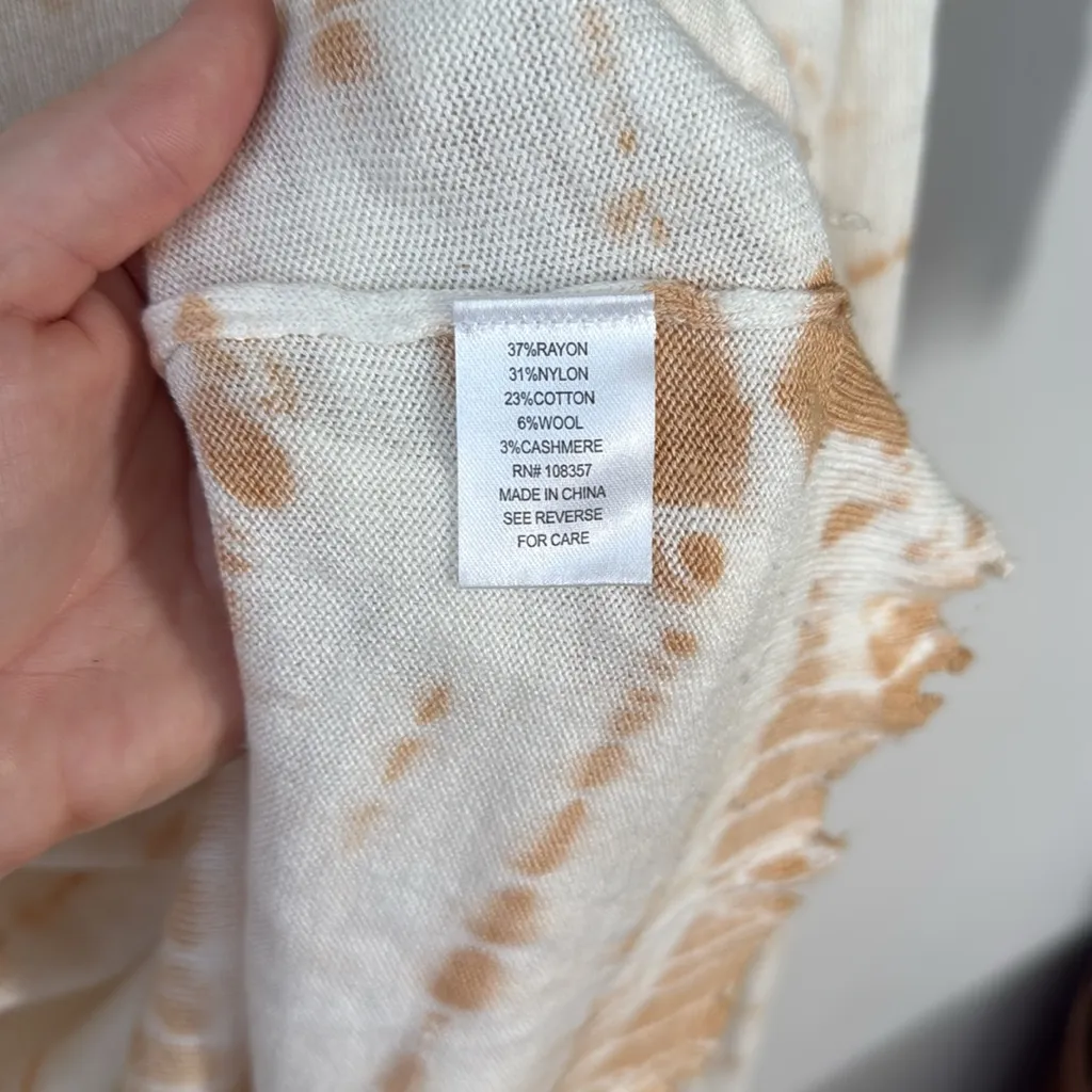 Evereve Roan + Ryan XS Cream/Rust Tie Dye Pullover Raw Hem Sweater - Image 5