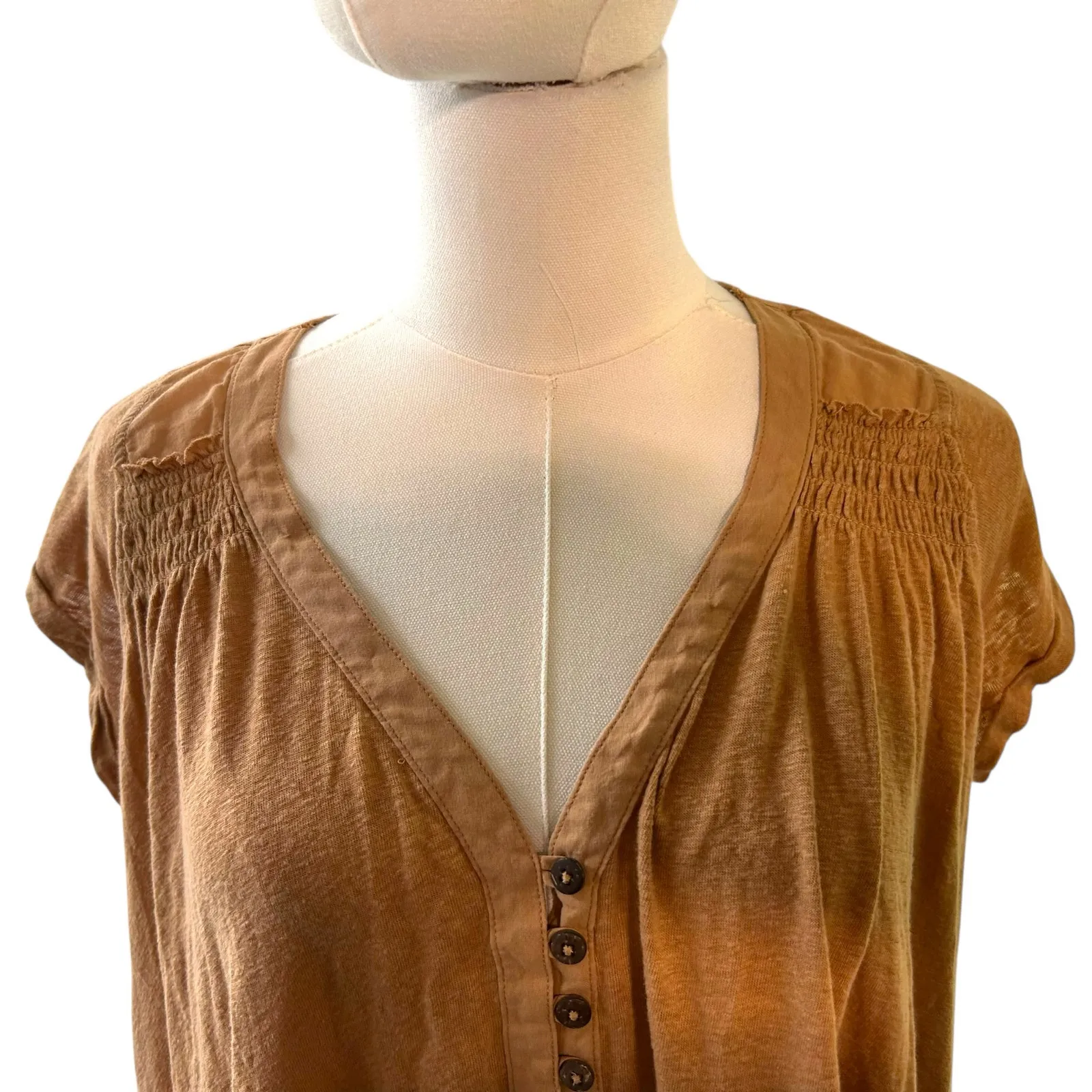 Free People Top SZ XS Cap Sleeves Raw Hem Trapeze Oversized Smocking Boho Emo - Image 2
