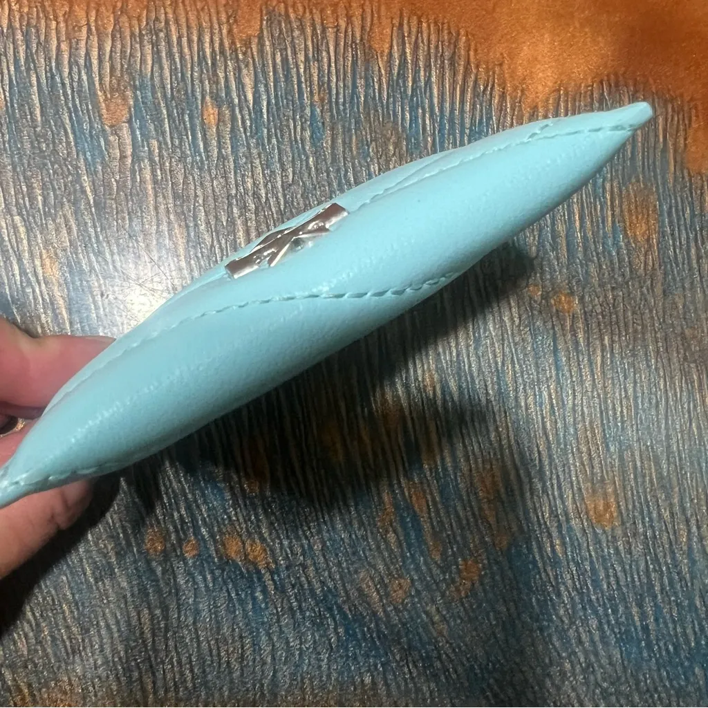 Tory Burch Kira Quilted Leather Card Case Blue  silver double T logo - Image 3