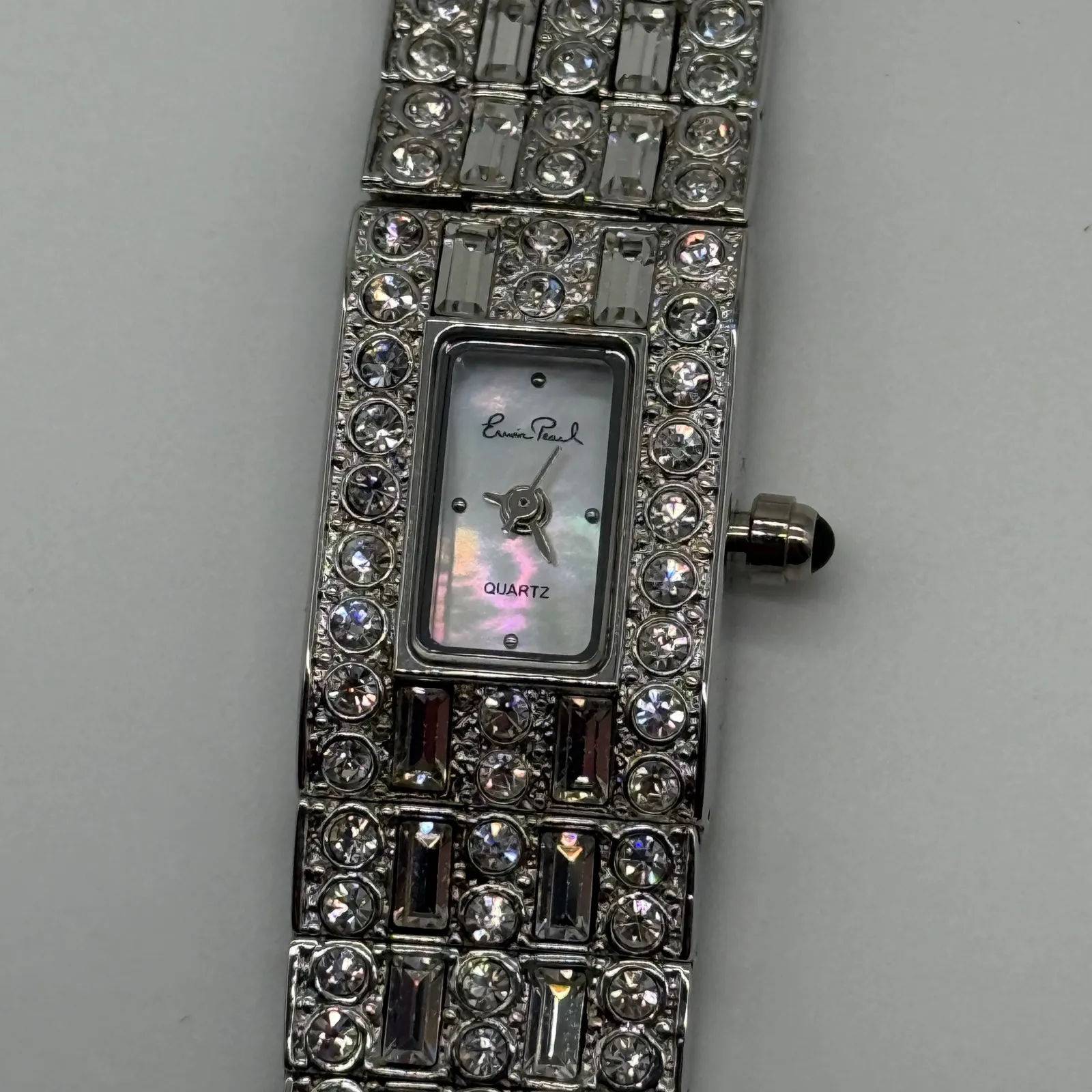Vtg Erwin Pearl Women's Quartz Crystal Bracelet Watch Silver Tone Needs Battery - Image 3