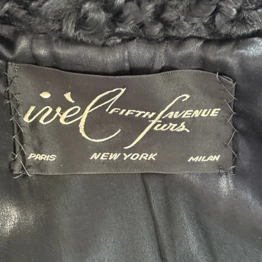 Vintage Custom Persian Lamb Broadtail Coat 1950s? Large? Bell Sleeves Mid Length Black - Image 16