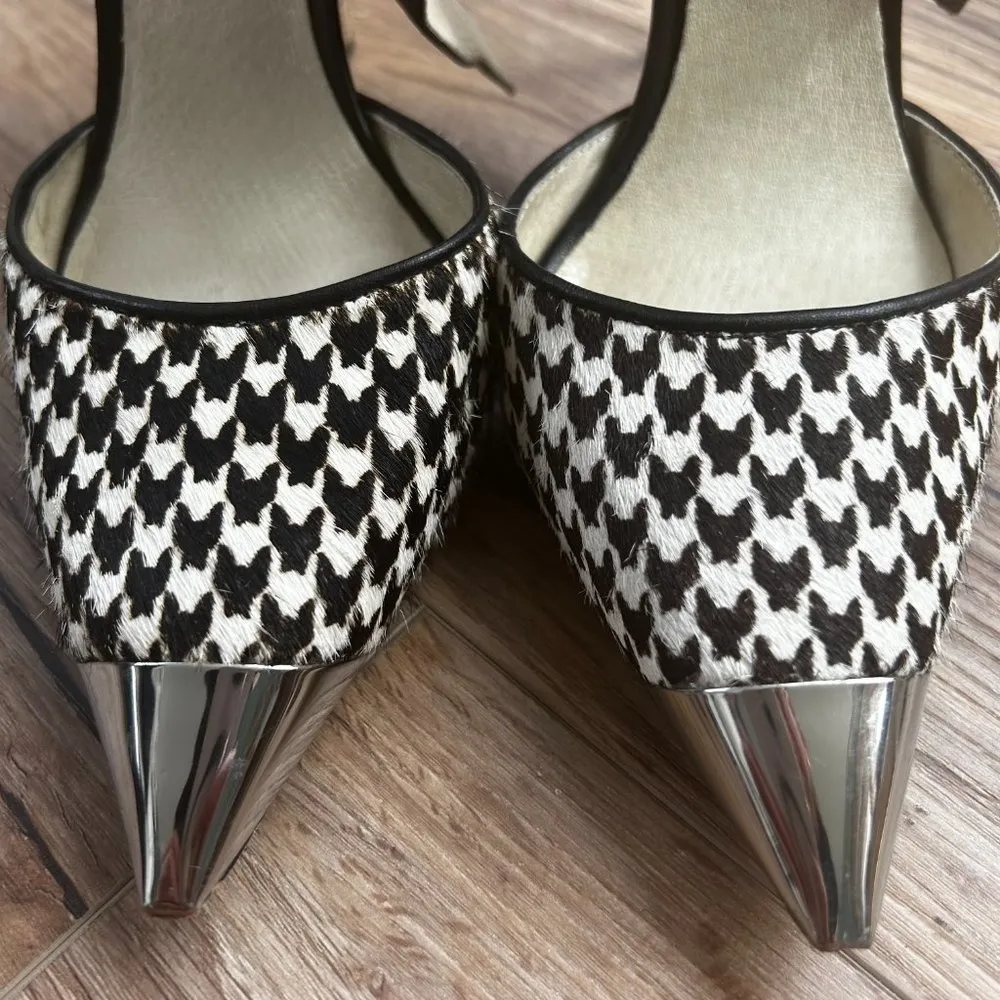 Michael Kors Zady Ankle Strap Houndstooth Stiletto Calf Hair Heels Pumps - Image 5