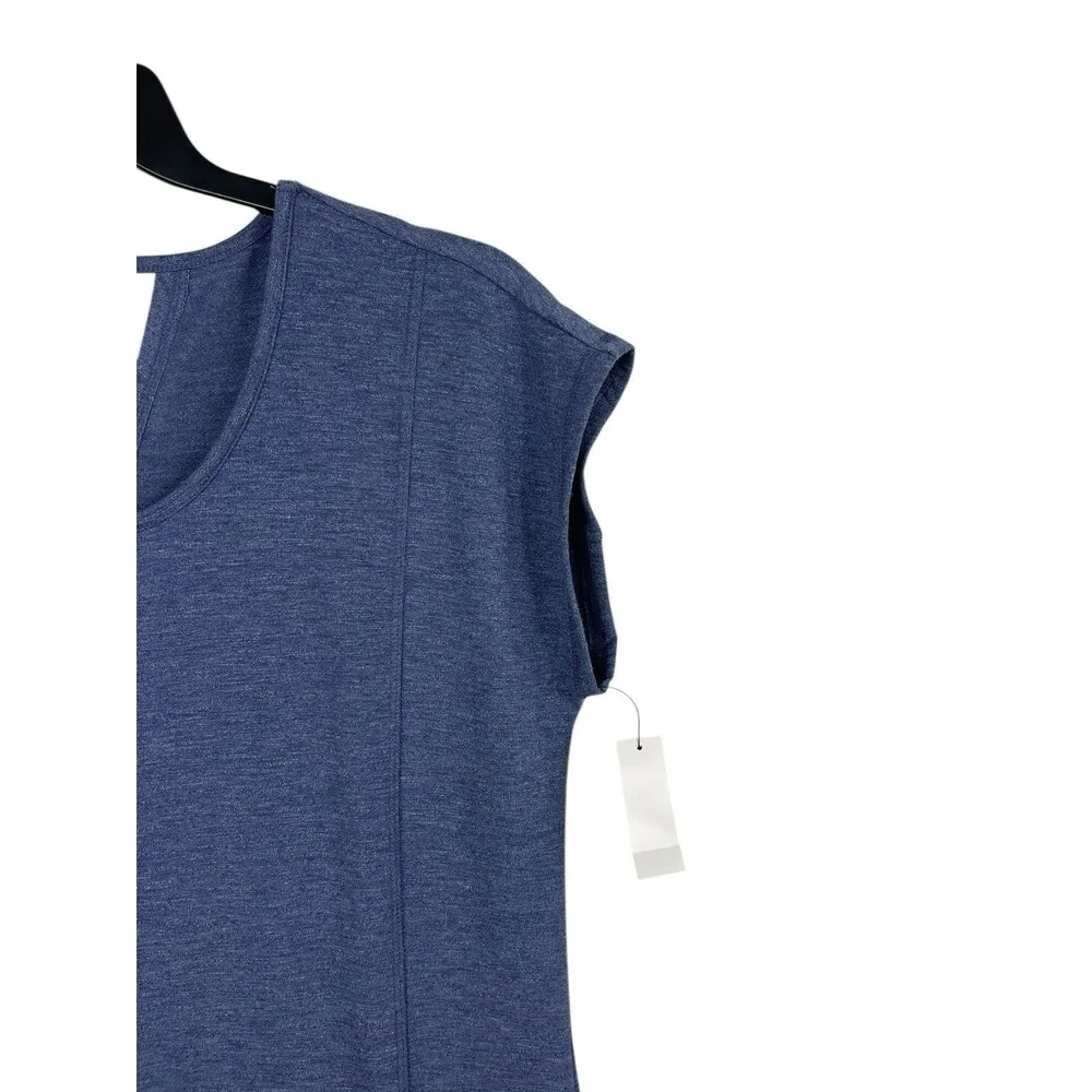 T By Talbots Soft Jersey Knit Heathered Blue Cap Sleeve Athleisure Dress L NWT - Image 3