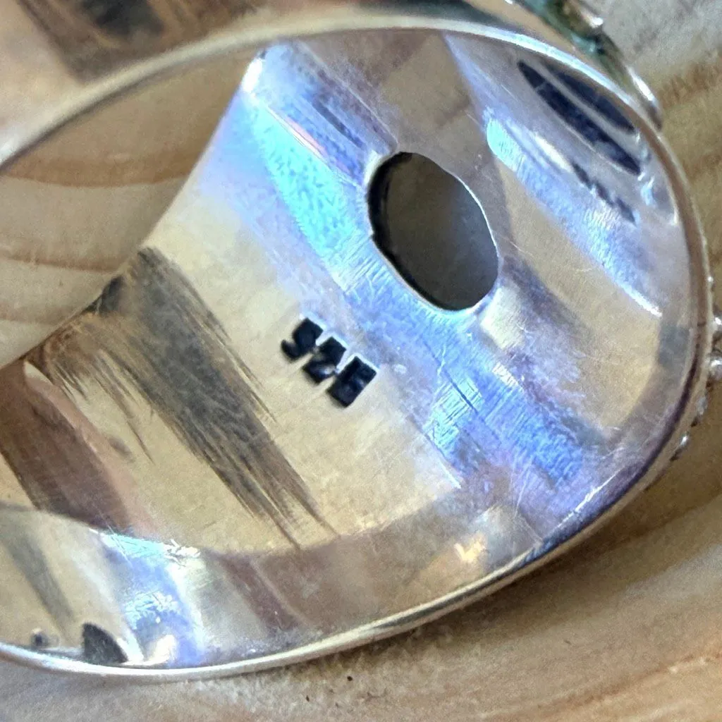 Sterling Silver Moonstone Wide Band Ring – Artisan Scroll Design - Image 11