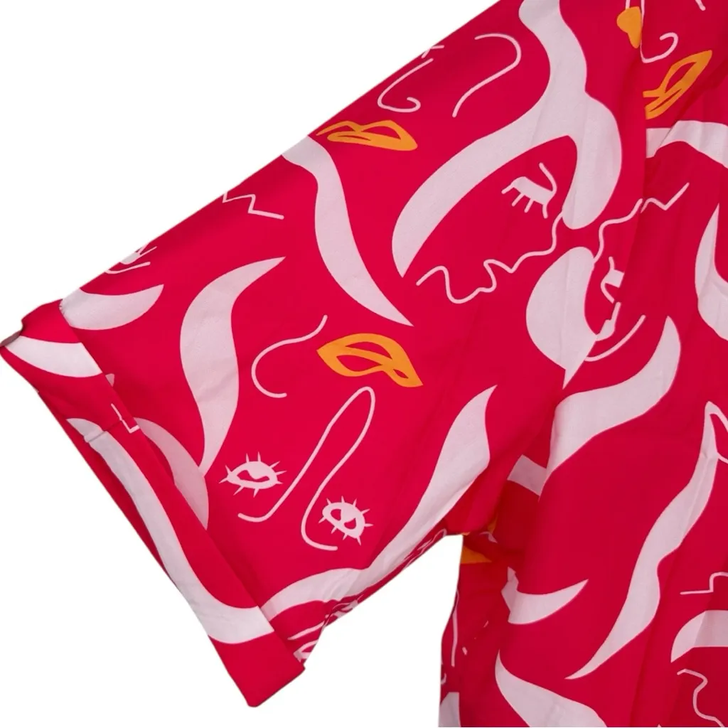 Soul of Curves Abstract Print Neon Red size 3X Button Down Short Sleeves Shirt - Image 4