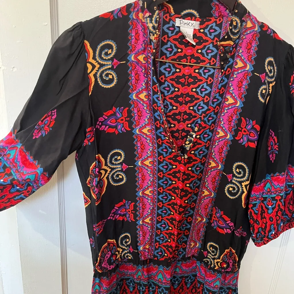 Pinky Vibrant Multicolor Patterned Dress Black Size L - Image 2