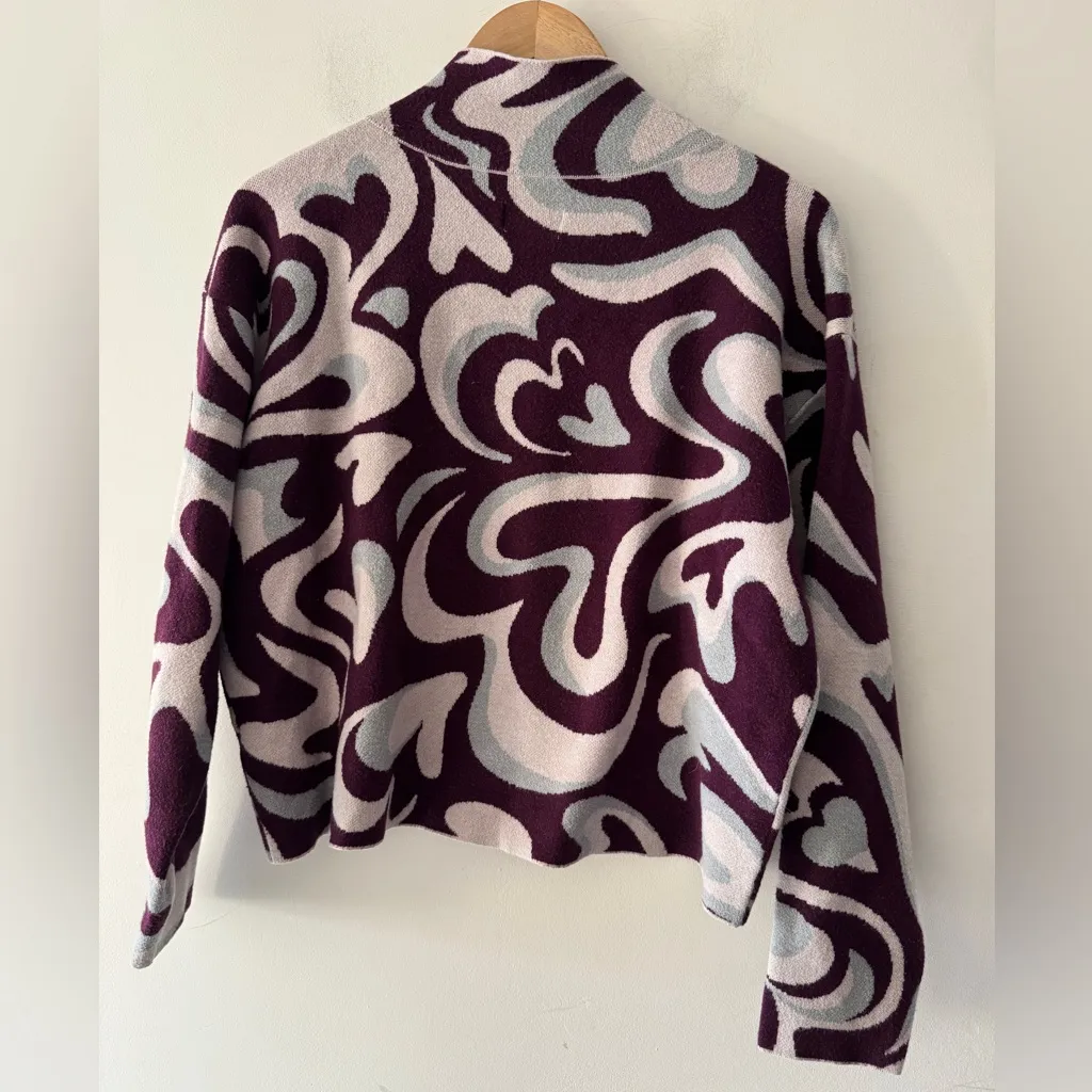 Anthropologie Maeve The Carys Mock Neck Abstract Hearts Plum Prune Sweater - Image 6