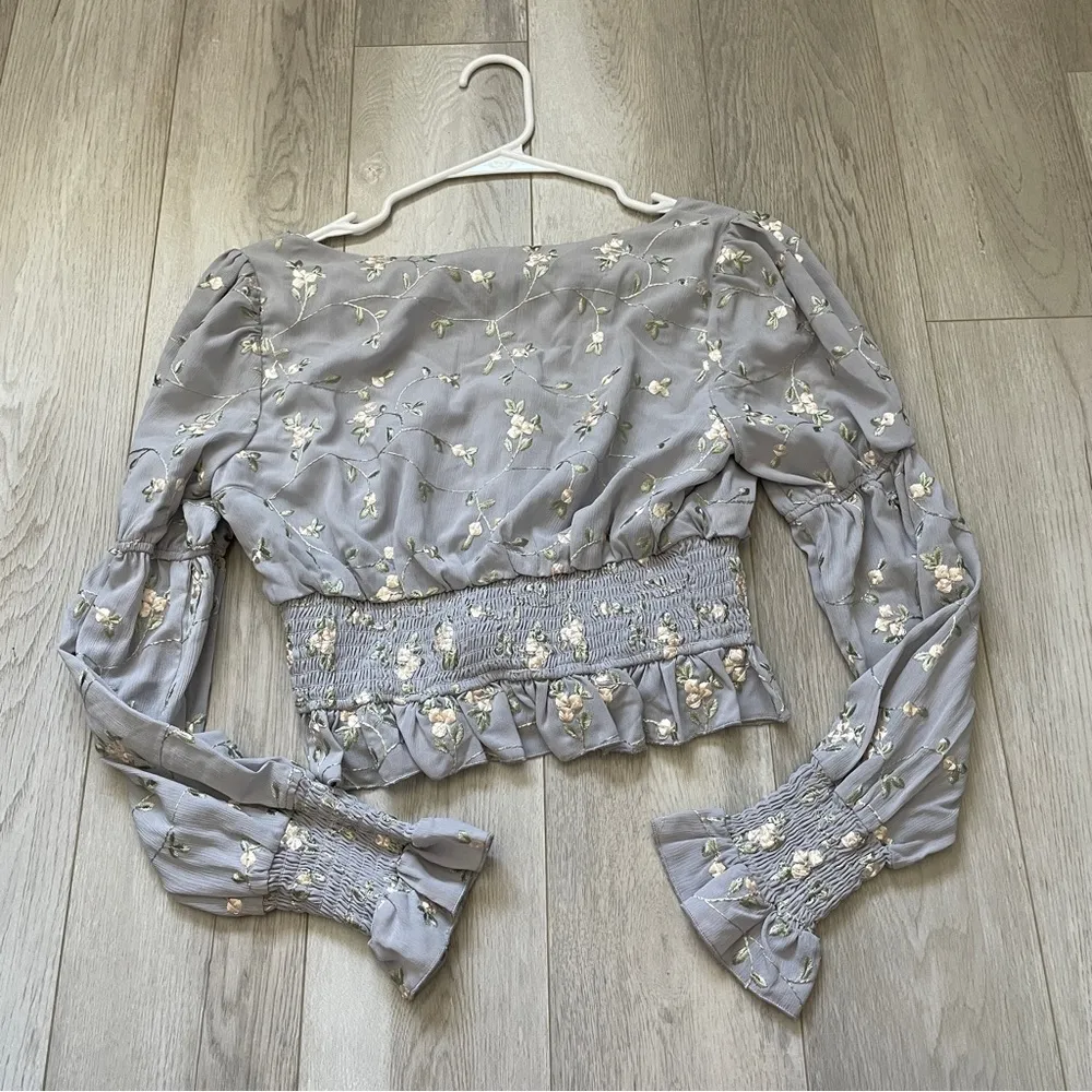 Majorelle Emerson Top floral embroidered smocked crop womens Purple (small) cute - Image 7