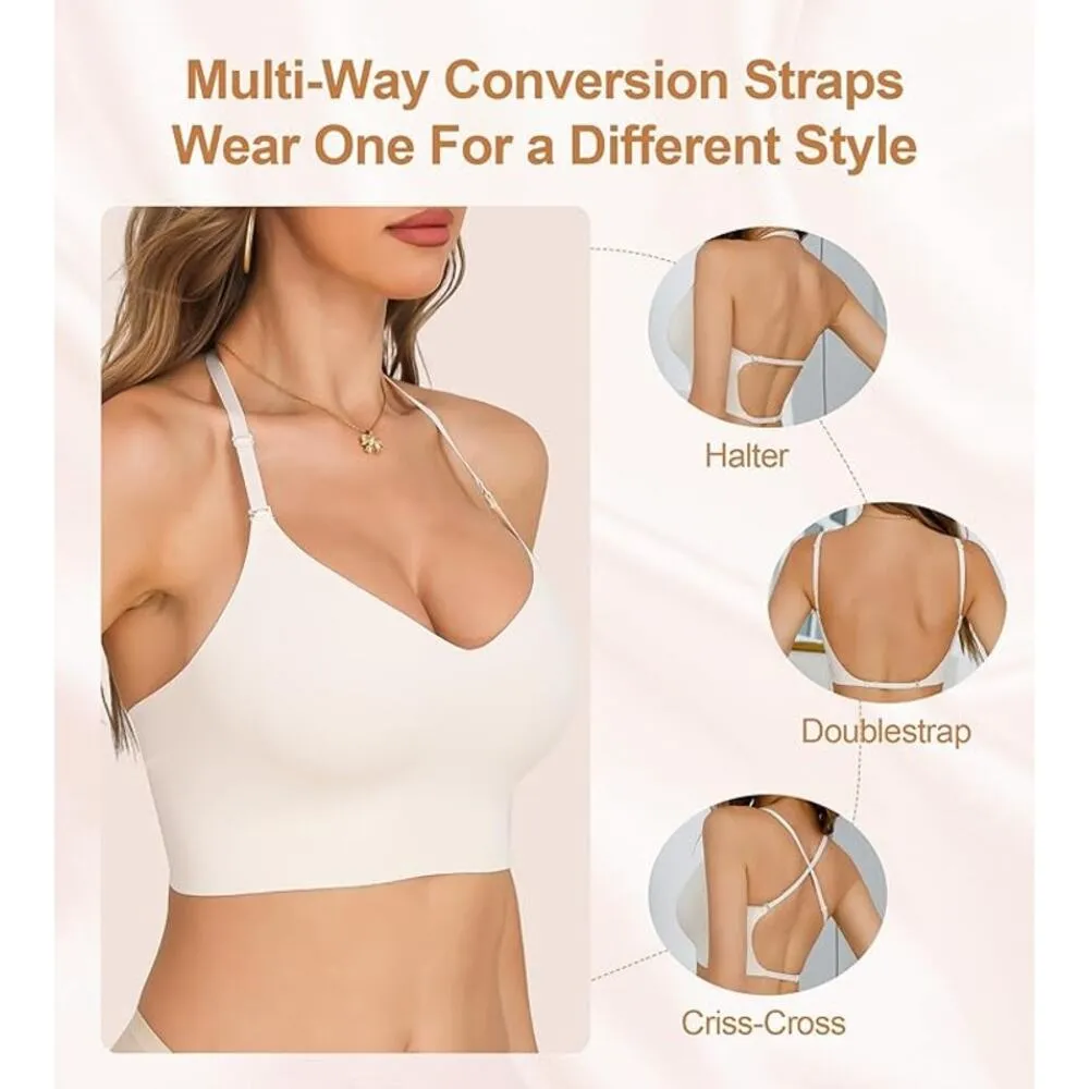 NWT ~ 2 Pack Black & White Seamless Low Back Wireless Halter Bras ~ Women's XXL - Image 3