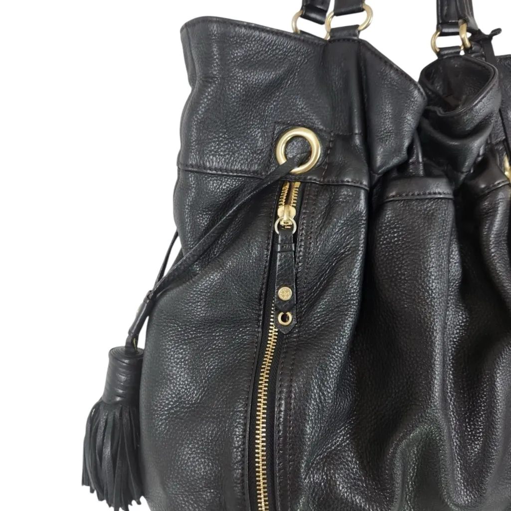 Cole Haan hobo bag black pebble leather shoulder bag large bag tote tassel cinch - Image 3