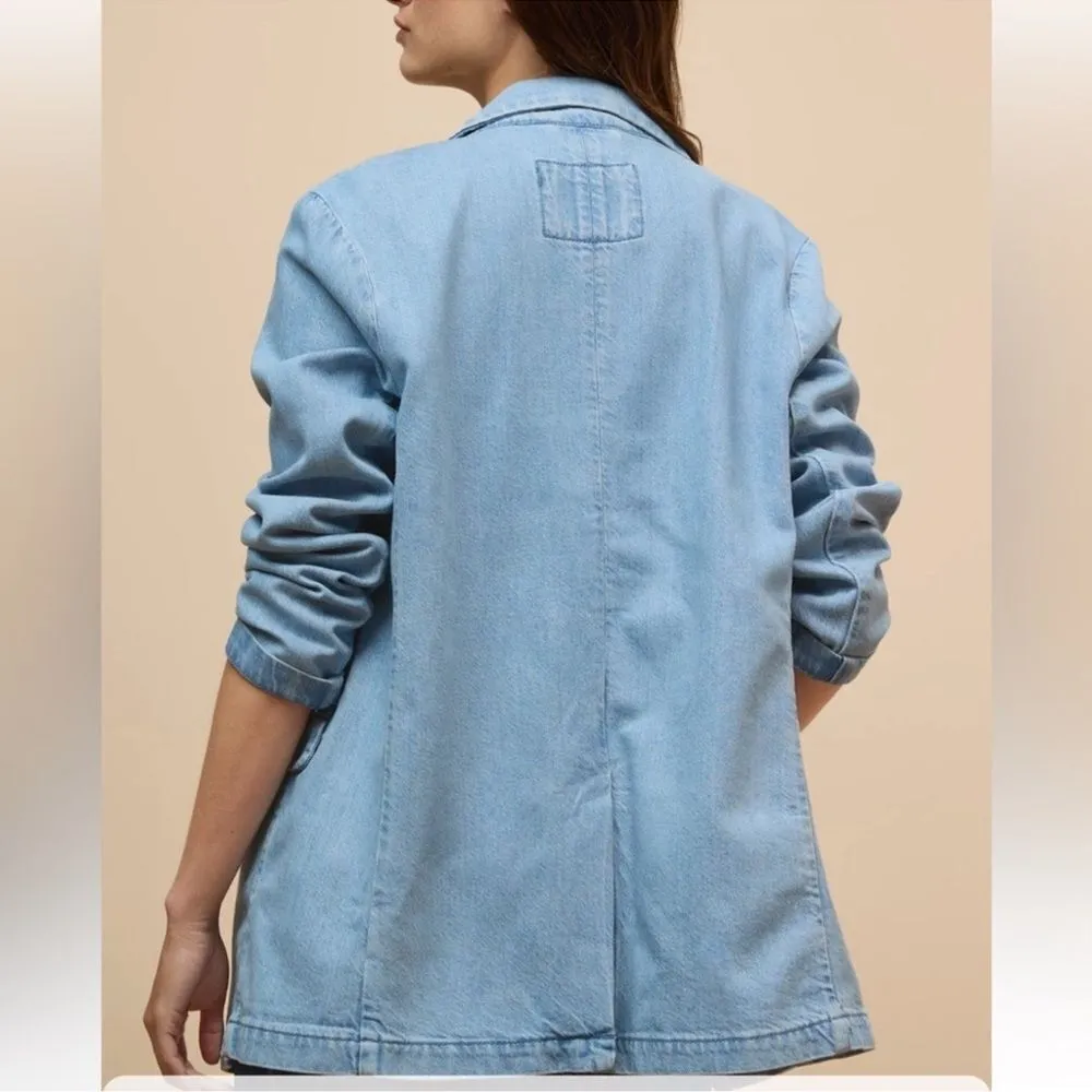 American Eagle Outfitters Light Blue Oversized Jacket(Size Small) - Image 4