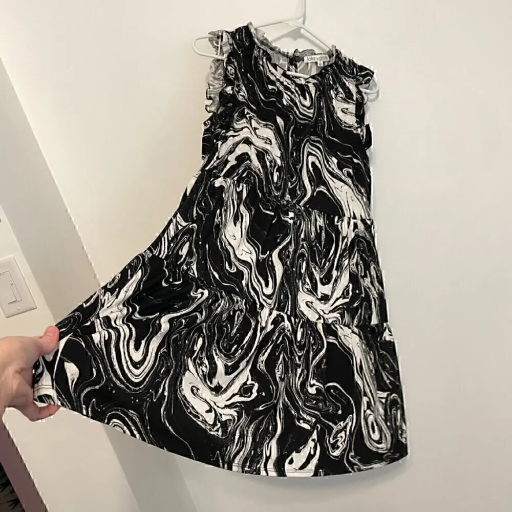 LOLA GRACE / DRY GOODS Black White Marble Swirl Geometric Sleeveless Mini Dress - Image 6