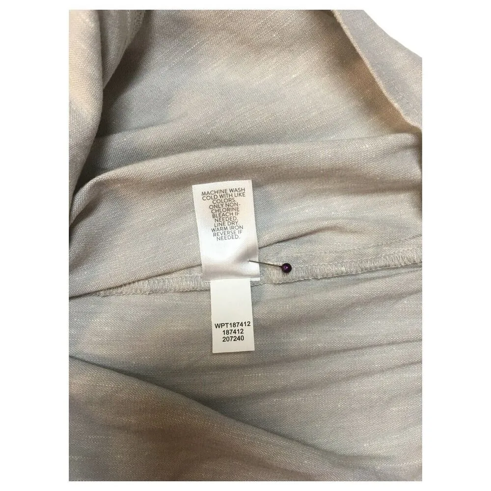 J Jill Pants Womens M Linen Stretch Capri Button Bottom Beachy Cottagecore Gray - Image 9