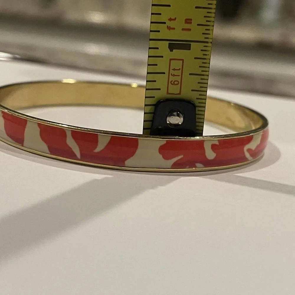Signed J Crew Bangle Bracelet Gold Tone / Red / Off White Pattern - Image 8