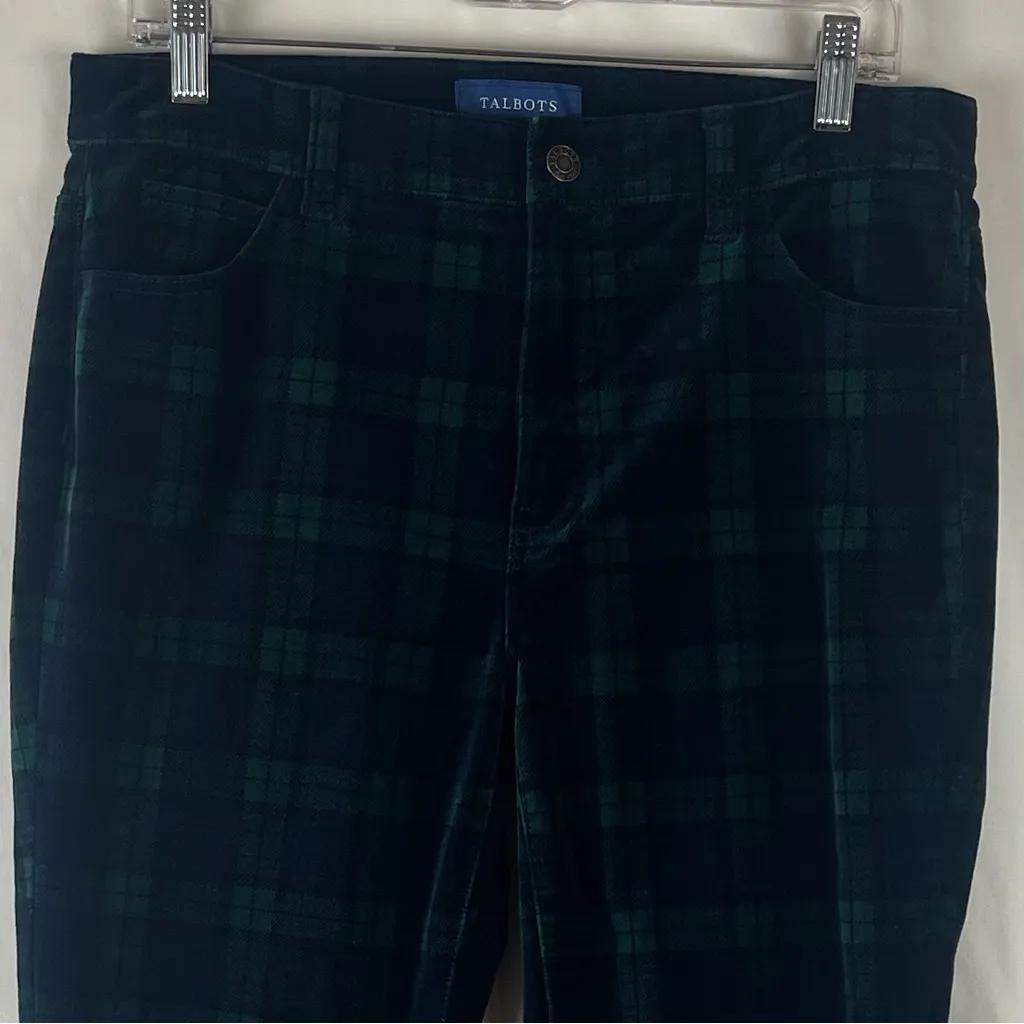 Talbots Navy Green Plaid Velvet Straight Leg Pants Size 10P - Image 3