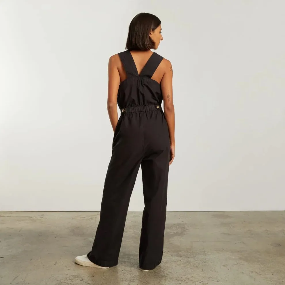 Everlane Women’s The Fatigue Apron Cotton/Linen Jumpsuit in Black Size 2 - Image 3