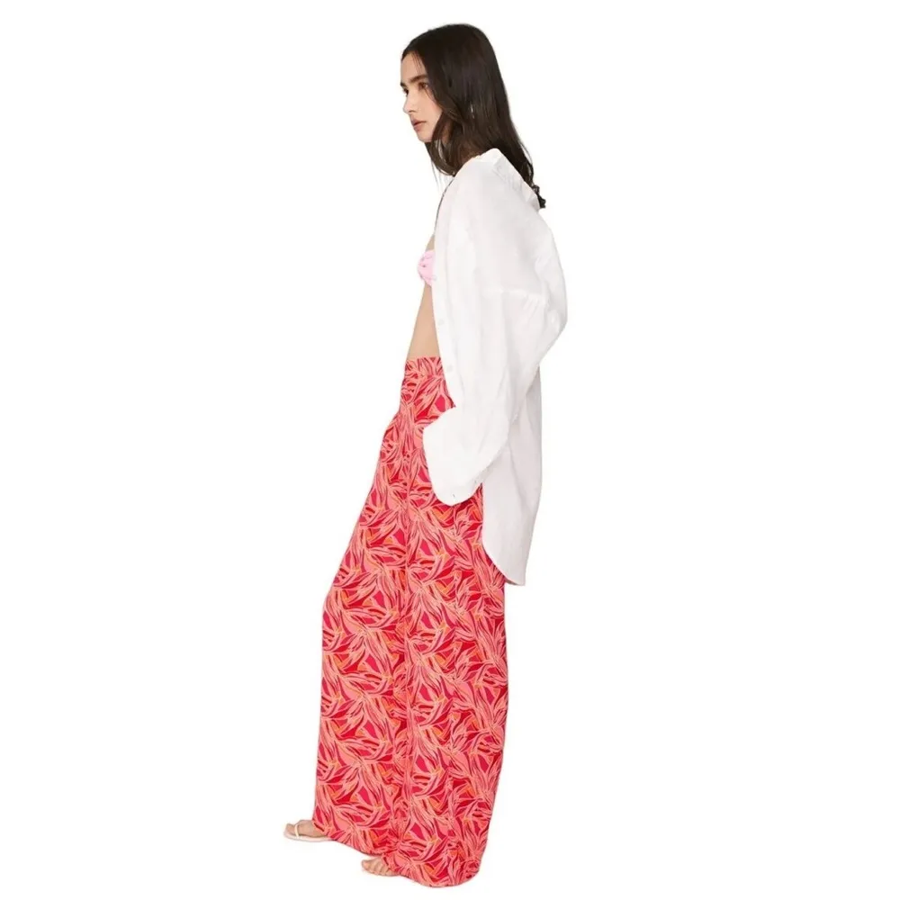 ASHLEY PARK Floral Trousers in Pink Womens Size 8 Wide Leg Tropical Pants Red - Image 5