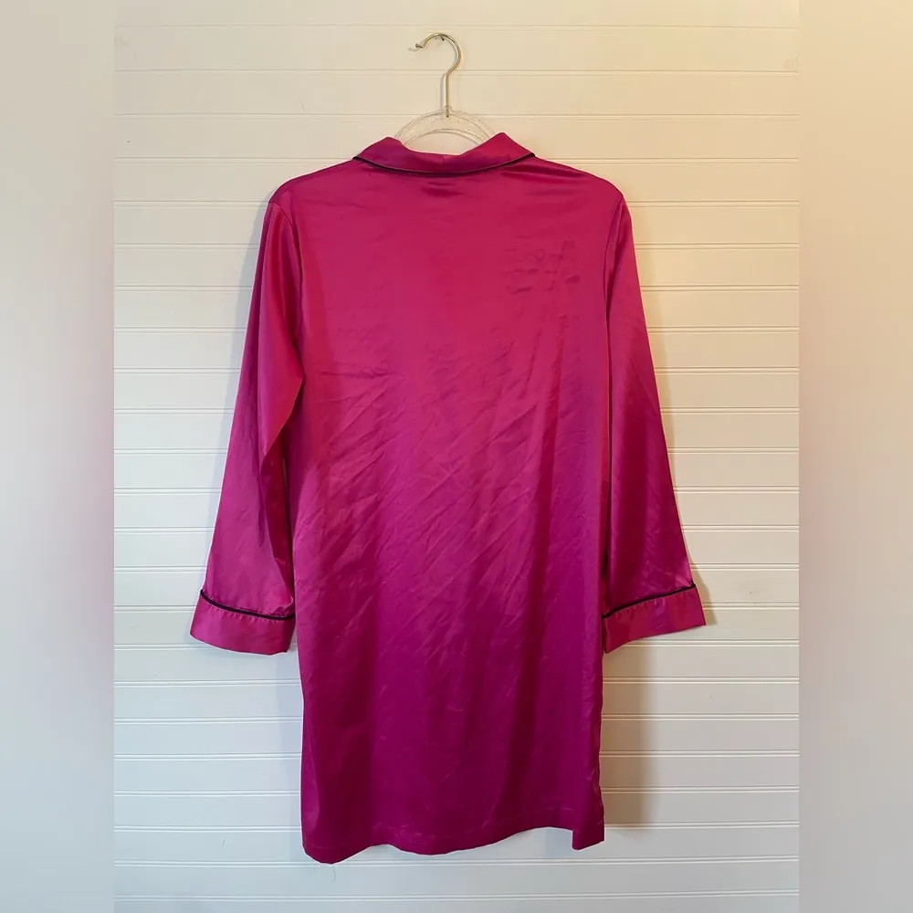 Cabernet Oversized Pink Fushia Satin Sleep Shirt Short Night Gown Dress Size XS - Image 3