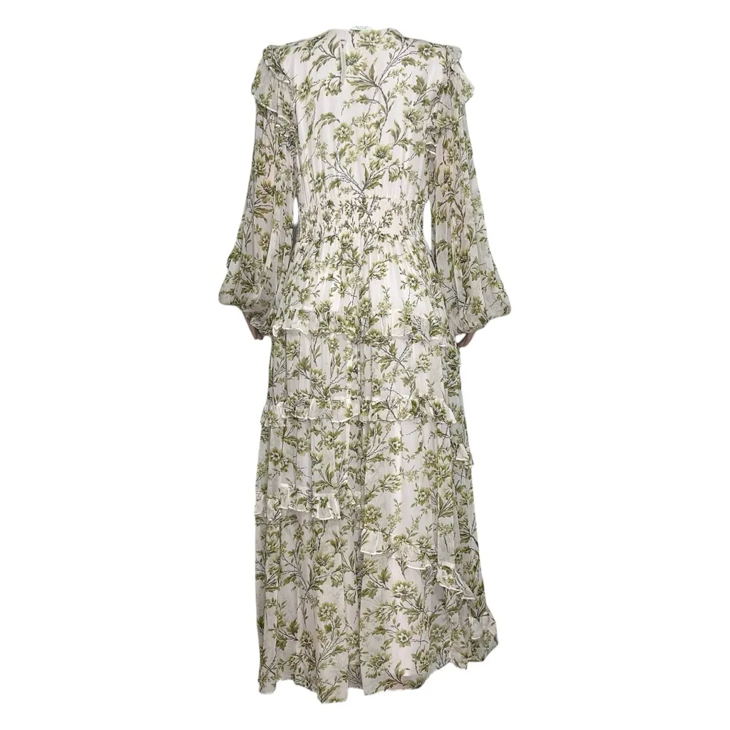 BHLDN Liana Printed V-Neck Long-Sleeve Maxi Dress, Ivory Floral, XL - Image 4