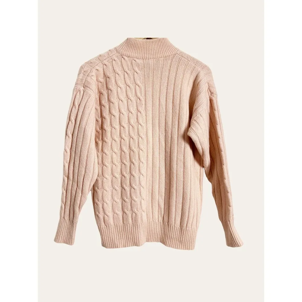 Neiman Marcus 100% Cashmere Blush Pink Cable Knit Mock Neck Sweater Size M - Image 2