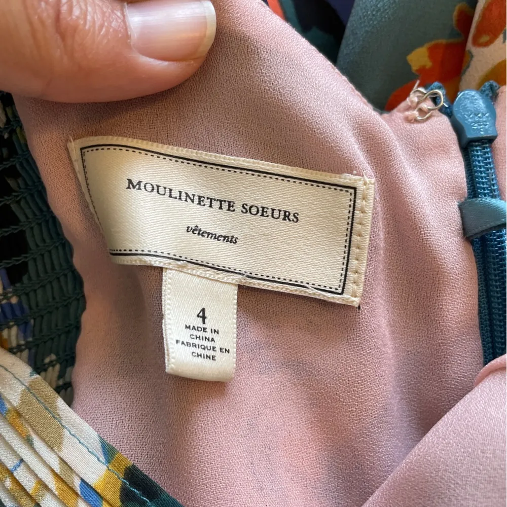 Anthropologie Moulinette Soeurs Floral Silk Mini Dress Teal (Size 4) - Image 5