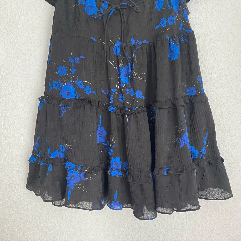 Urban Outfitters Bea Black and Blue Floral Mini Dress Size XS Babydoll - Image 4