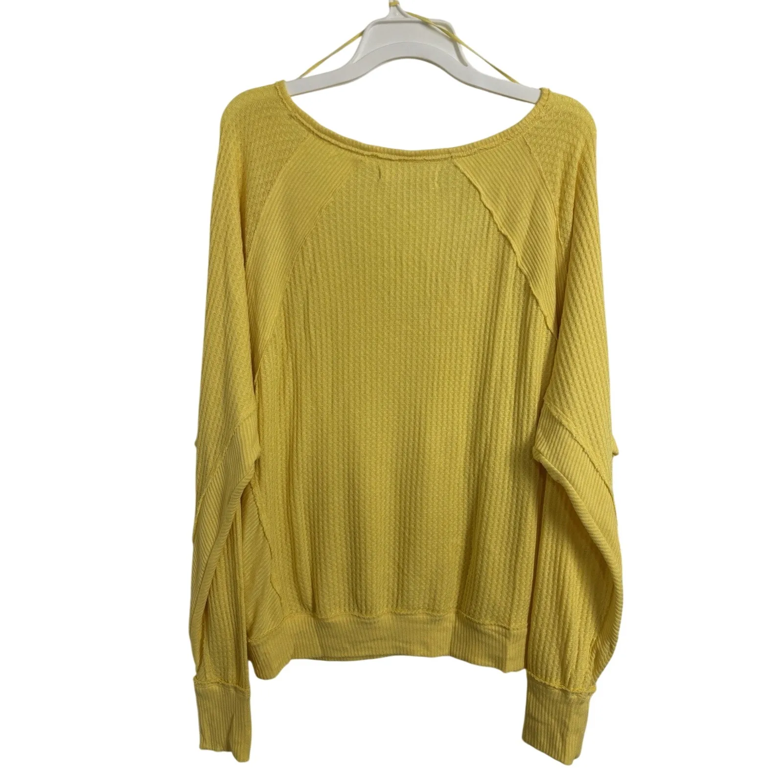 Free People We the Free Yellow Santa Clara V-Neck Oversized Thermal Medium - Image 2