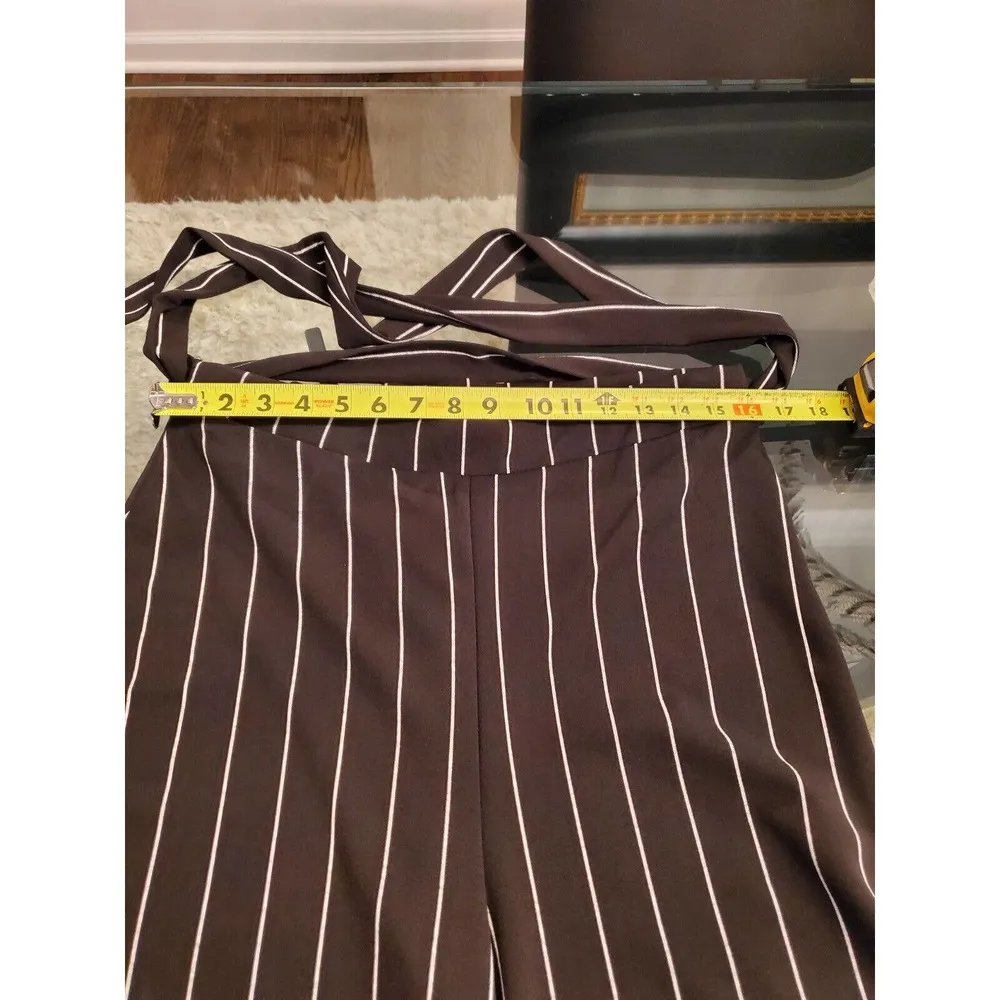 Boohoo Women's Black Striped Polyester Mid Rise Wide Legs Comfort Waist Pant 14 - Image 10