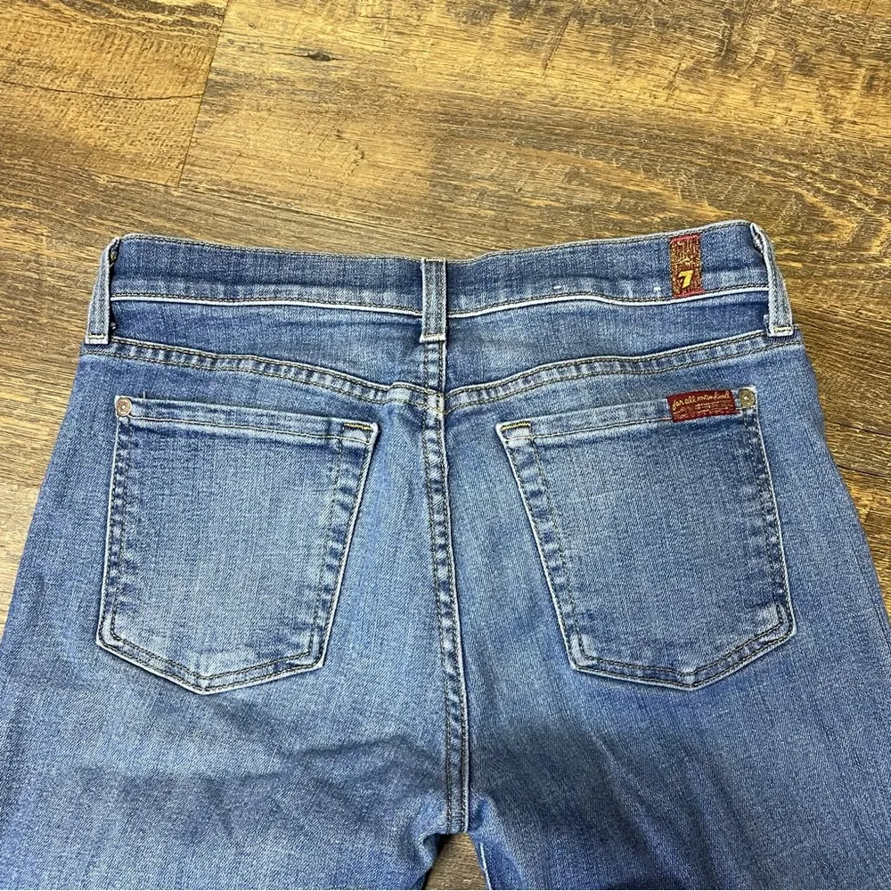 7 For All Mankind Cropped Boot Jeans Women's 28 Blue Denim Raw Hem - Image 7