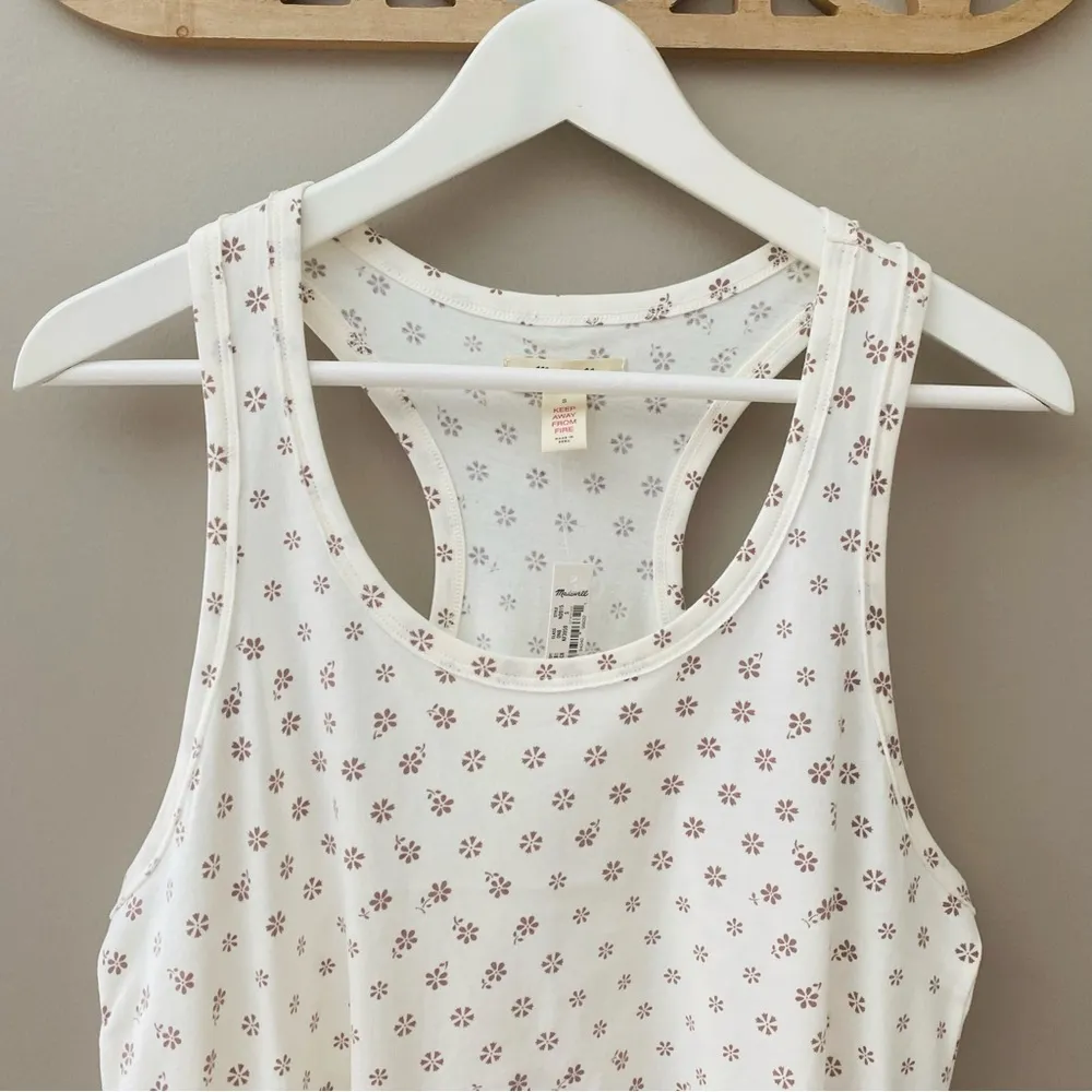 Madewell Flynn Racerback Pajama Tank Top White/Brown Sz Small - Image 2