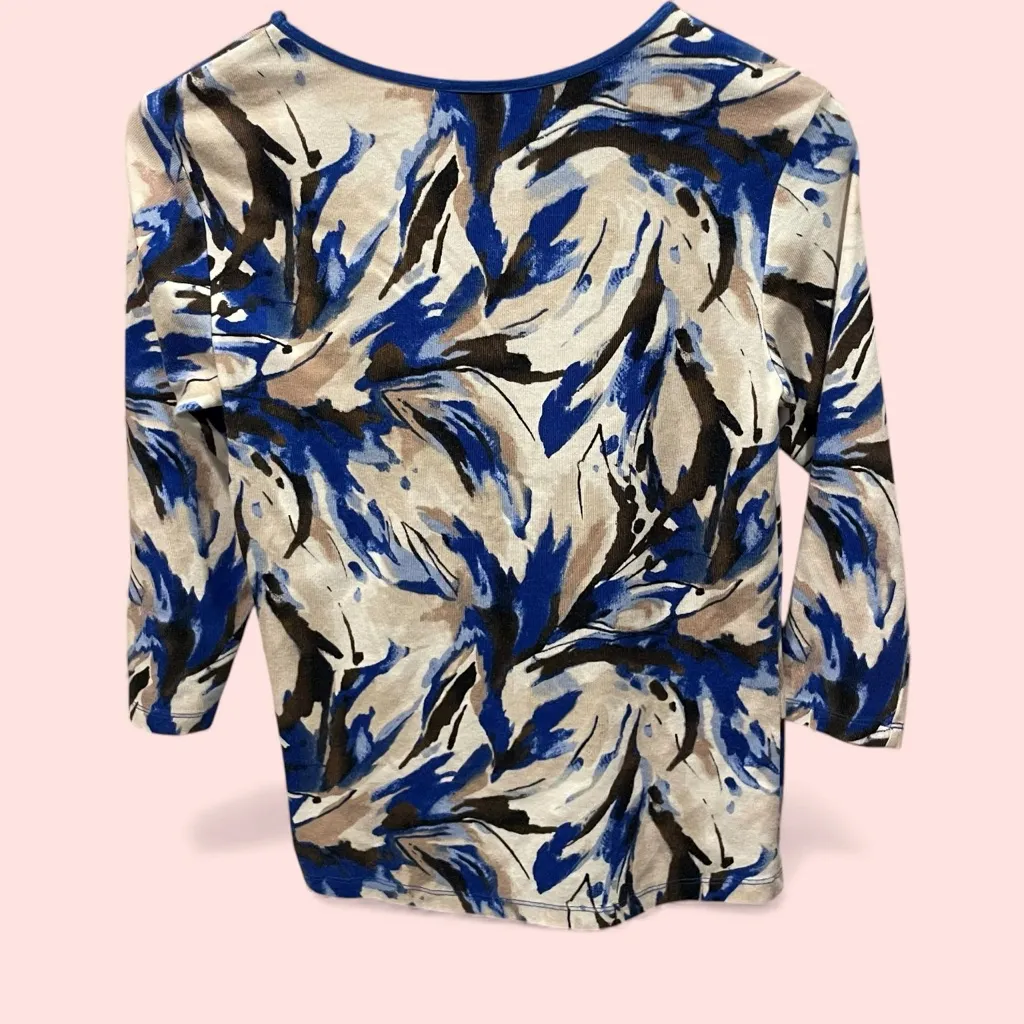 Cute creamy cotton baby rib top blue ribbon trim JM Collection watercolor splash - Image 3