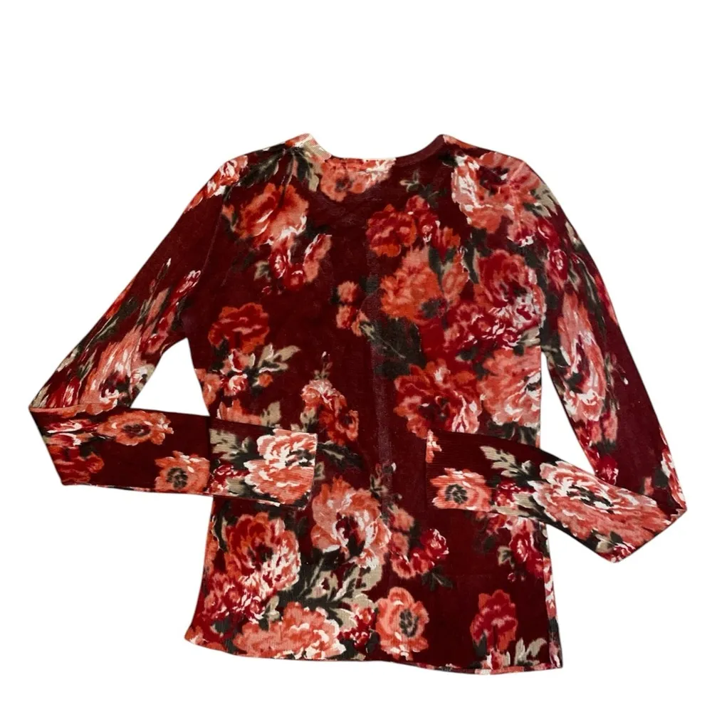 floral print maroon thin button up cardigan - Image 6