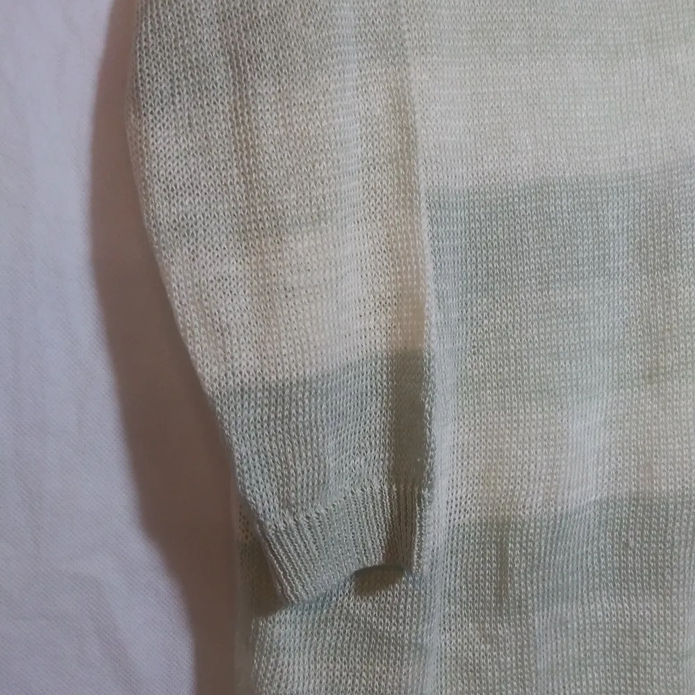 The Field Made In Peru Linen Knit Mint Striped Tunic 3/4 Sleeve Sweater Sz XS Green - Image 3
