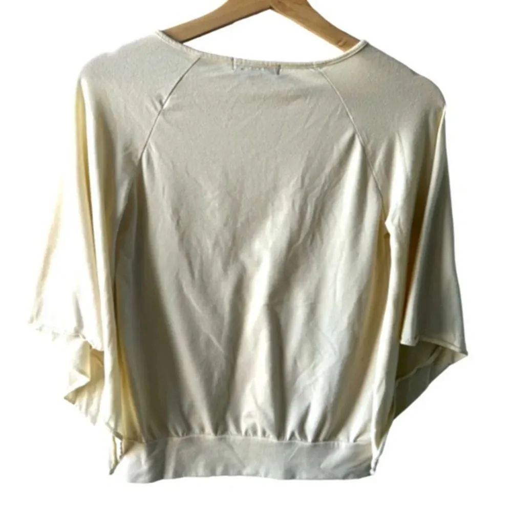 Vintage cream blouse medium 90s lace v - Image 2