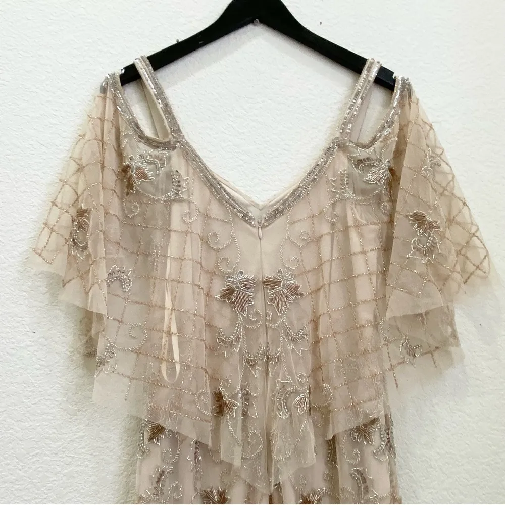 AIDAN MATTOX Beaded Sweetheart Cold Shoulder Capelet Sleeve Gown Long Dress 8 - Image 9