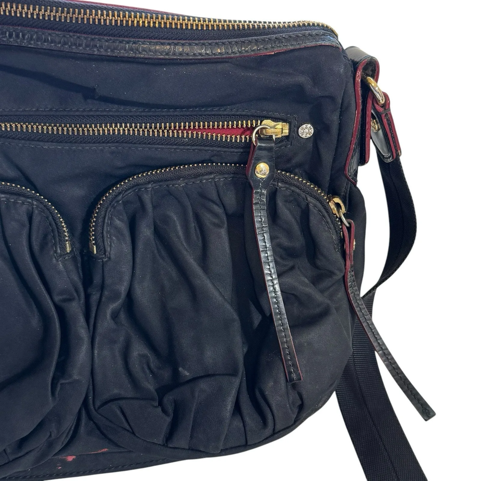 MZ Wallace Paige Leather Trim Nylon Black Crossbody Bag Shoulder Pockets - Image 3