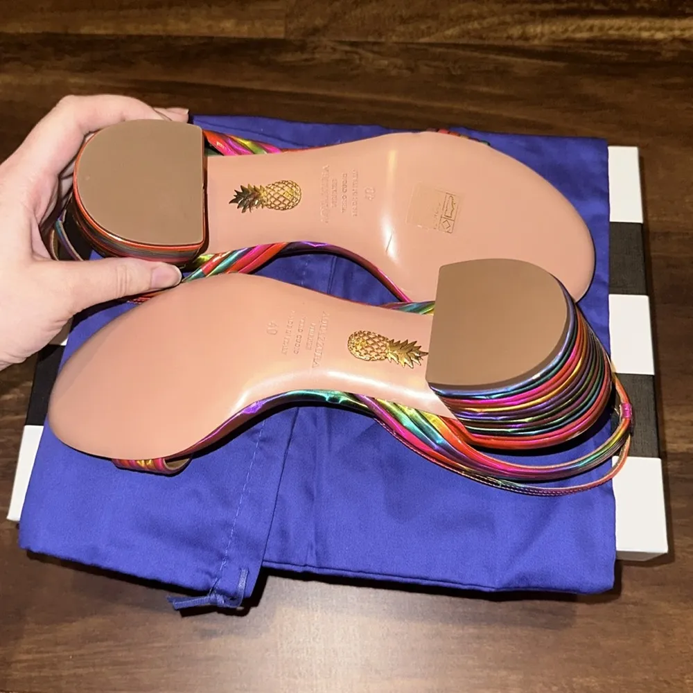 NIB Aquazzura Sundance 50mm Rainbow Sandals in Size 10B Pink - Image 5