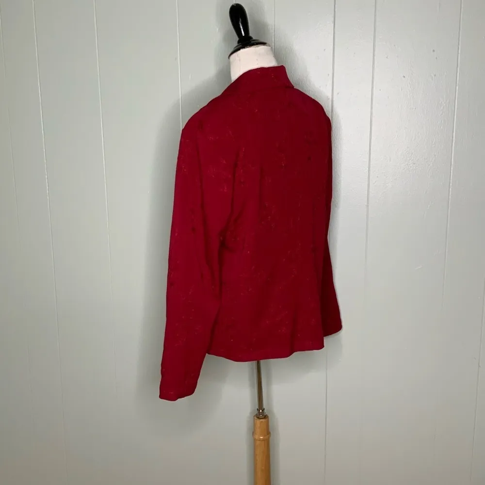 Dialogue Red Floral Embroidered Button Up Casual Dressy Career Jacket Size 12 - Image 9