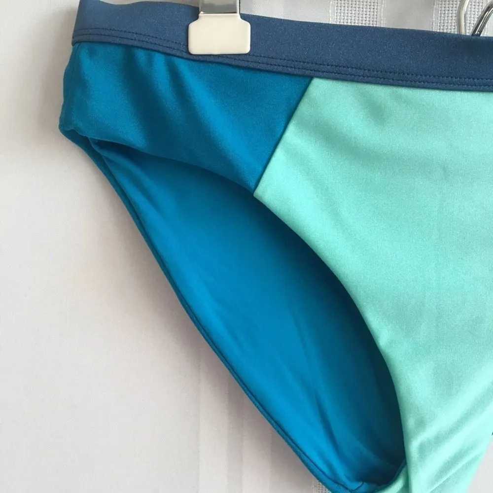MINKPINK Sea Splice Colorblock Cheeky Hipster Shimmer Bikini Bottoms Blue Medium - Image 5